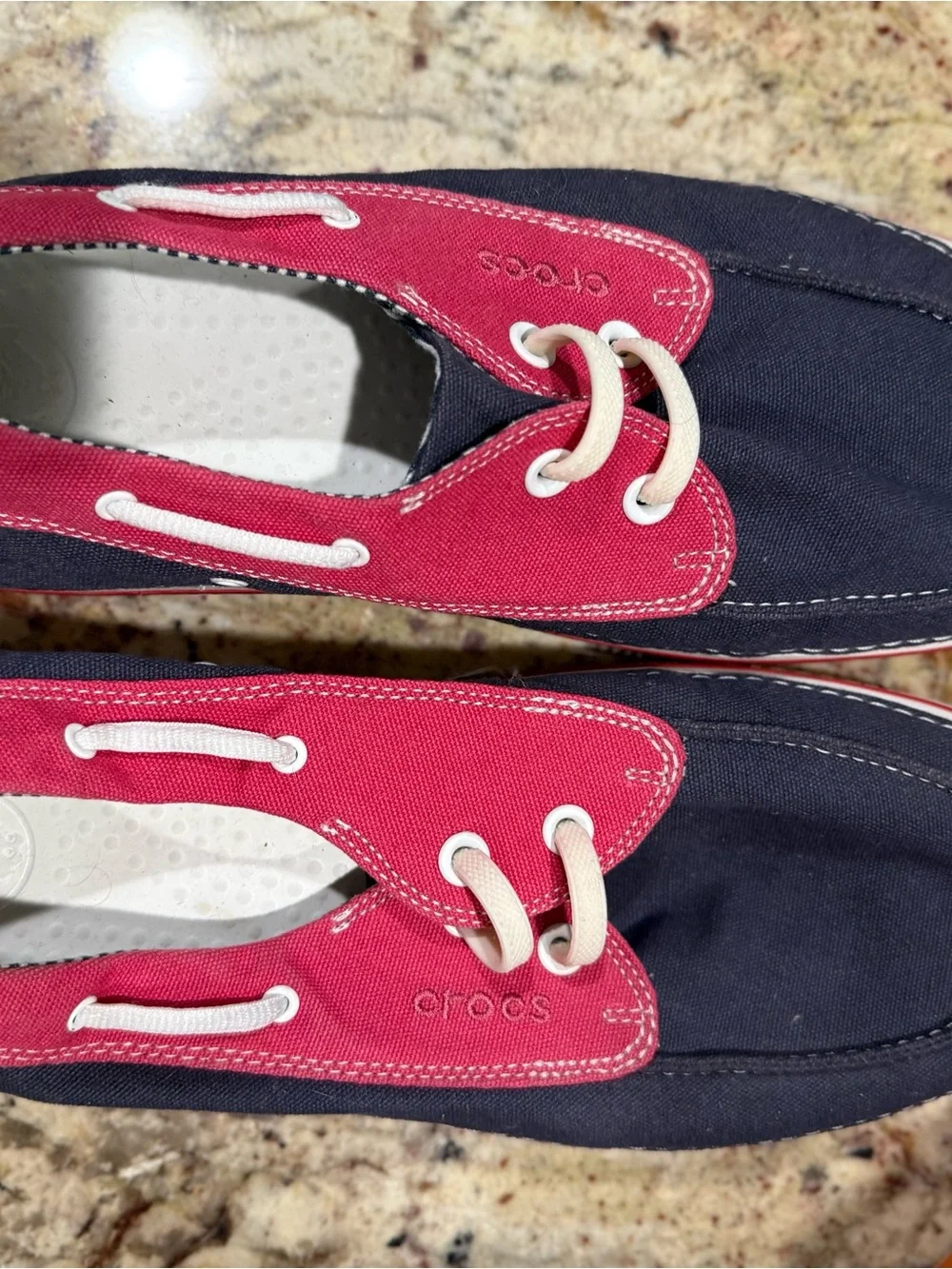 CROCS Navy & Red Canvas Boat Shoes